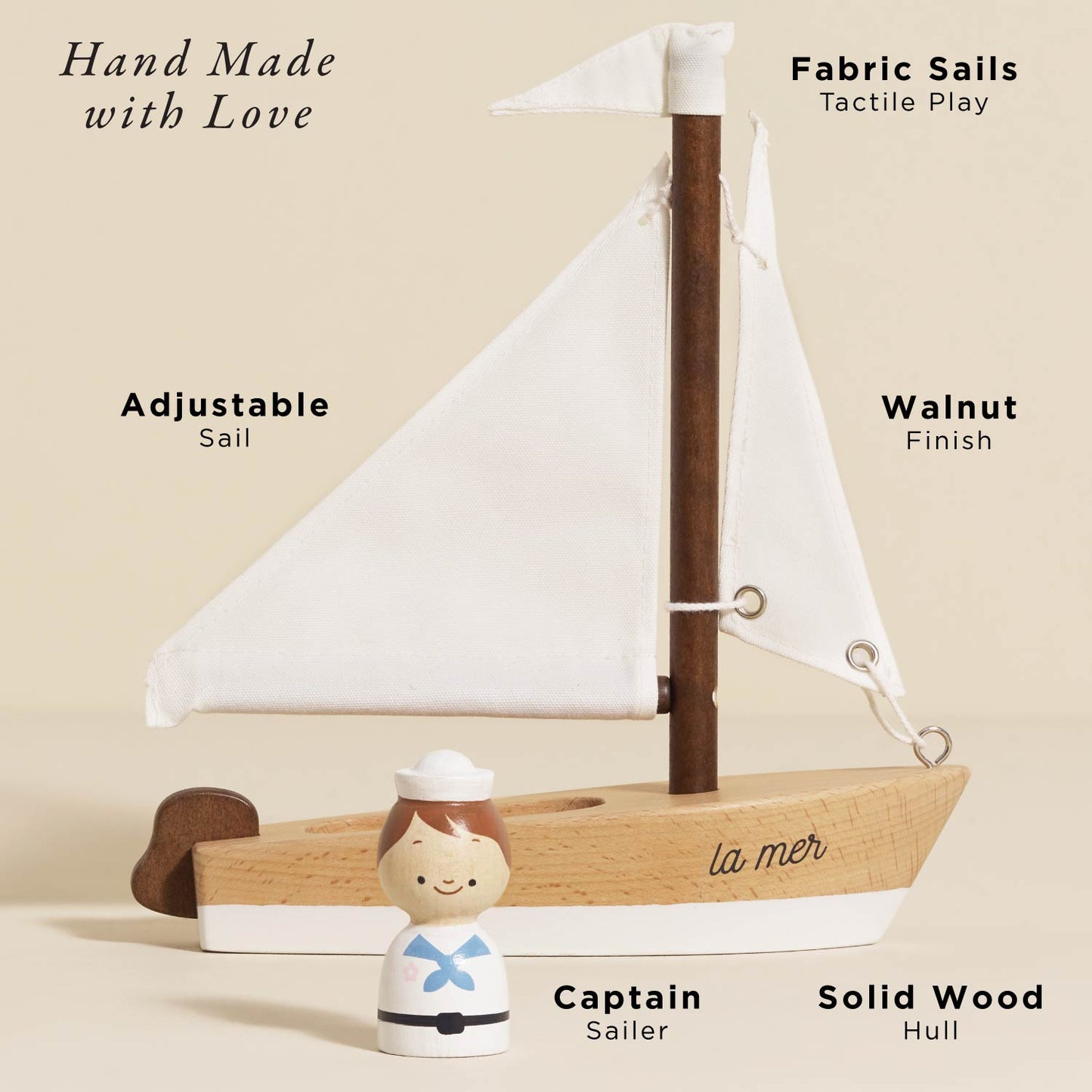 Wooden Sailing Boat & Captain - Toby Tiger UK
