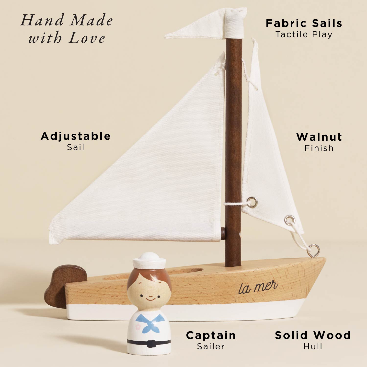 Wooden Sailing Boat & Captain - Toby Tiger UK