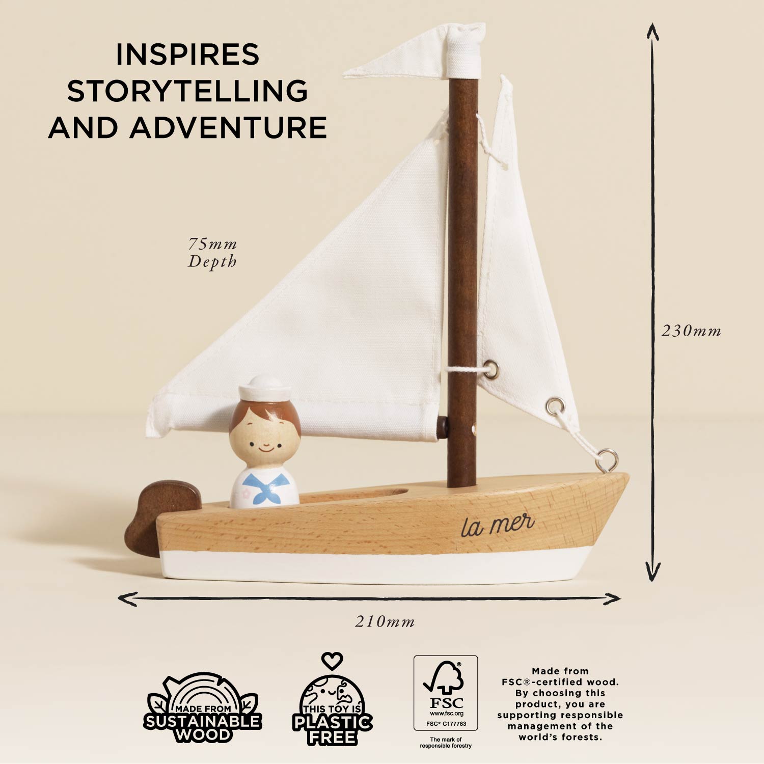 Wooden Sailing Boat & Captain - Toby Tiger UK