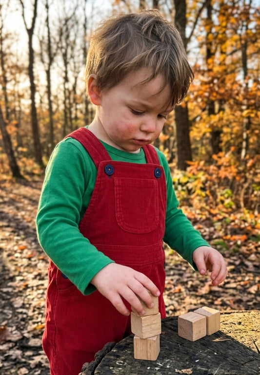 Organic Red Corduroy Dungarees - Toby Tiger UK