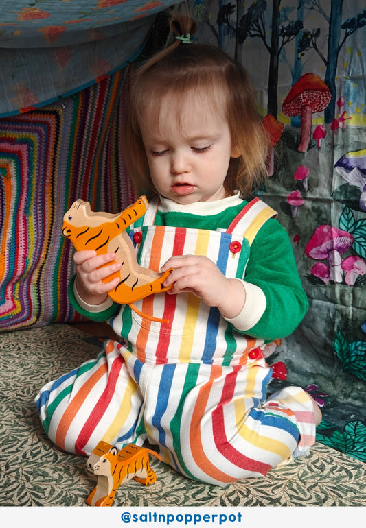 Organic Happy Stripe Woven Dungarees