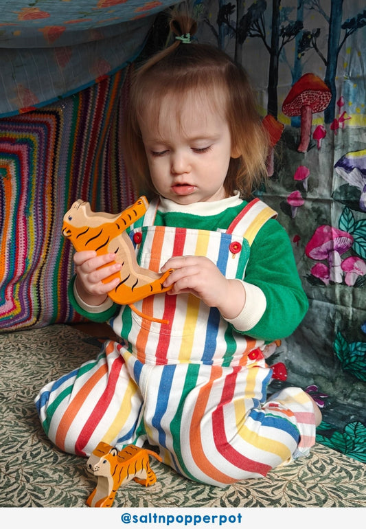 Organic Happy Stripe Woven Dungarees - Toby Tiger