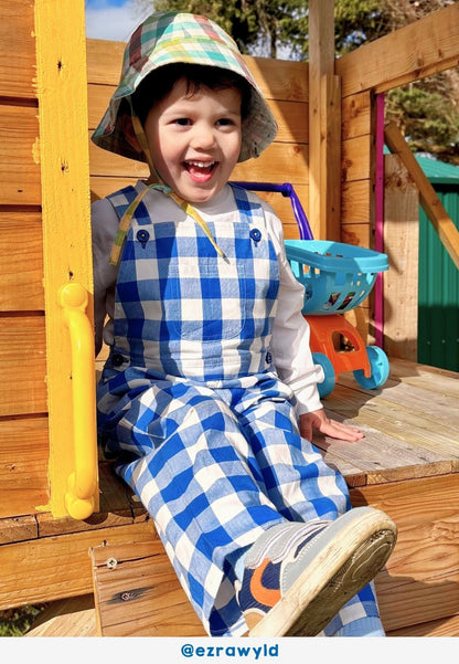 Organic Blue Gingham Woven Dungarees - Toby Tiger