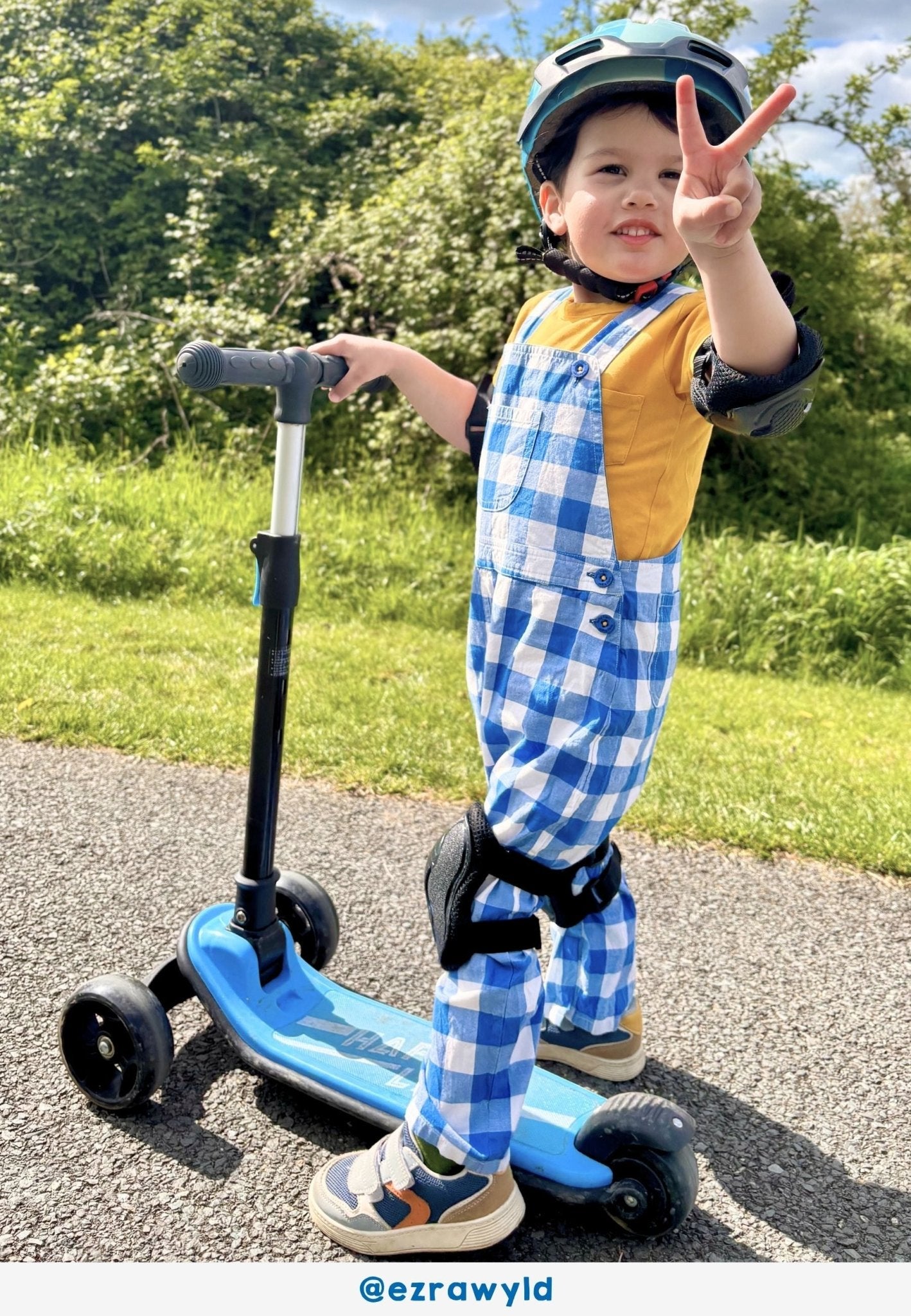 Organic Blue Gingham Woven Dungarees - Toby Tiger