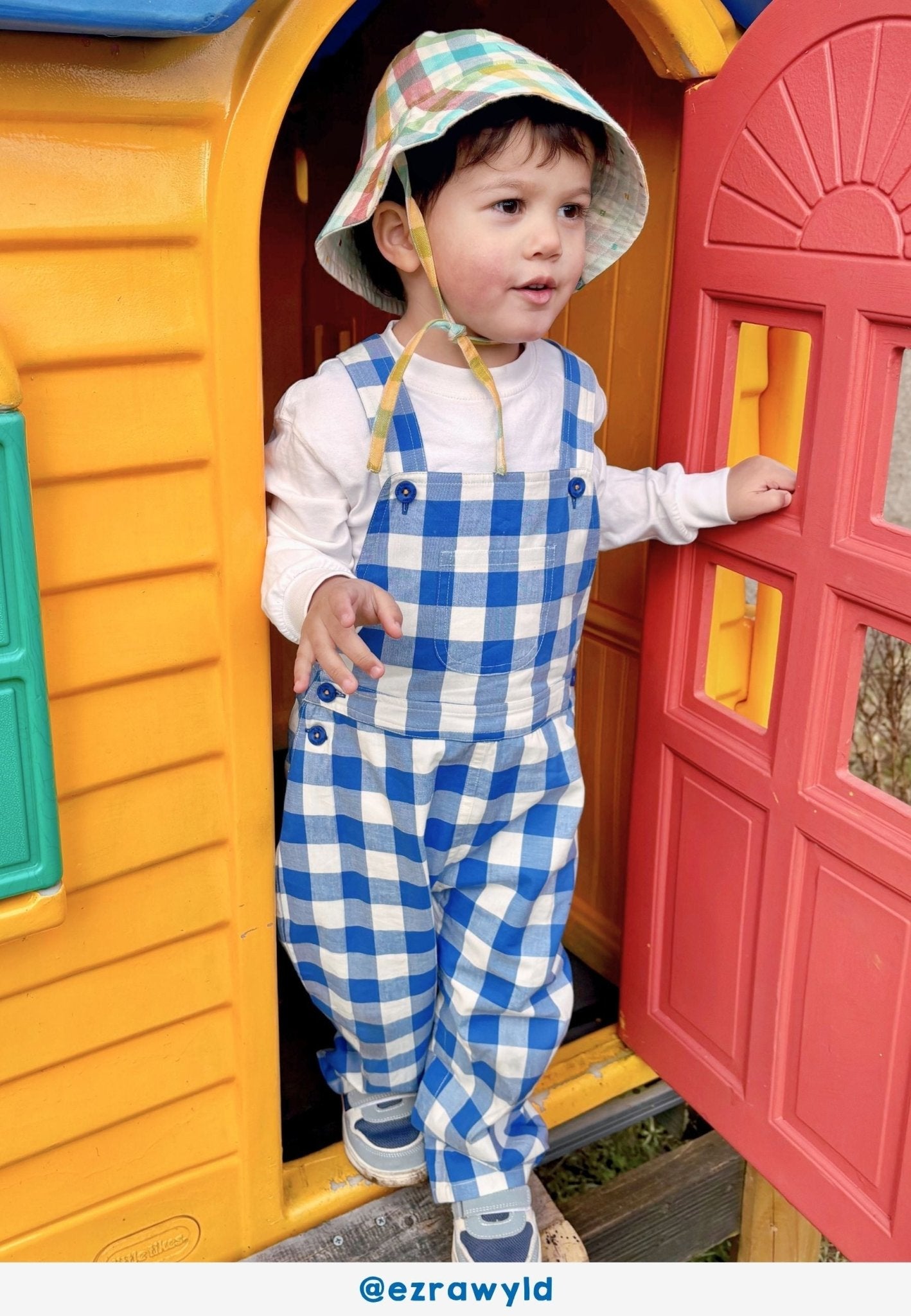 Organic Blue Gingham Woven Dungarees - Toby Tiger
