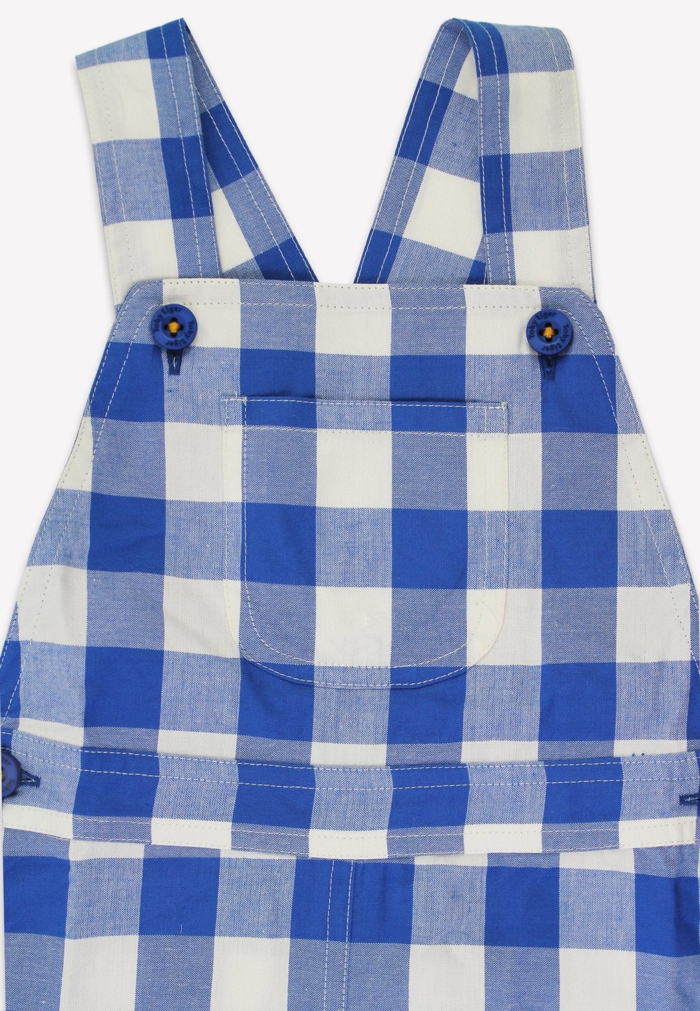 Organic Blue Gingham Woven Dungarees - Toby Tiger