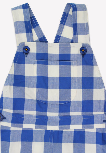 Organic Blue Gingham Woven Dungarees - Toby Tiger