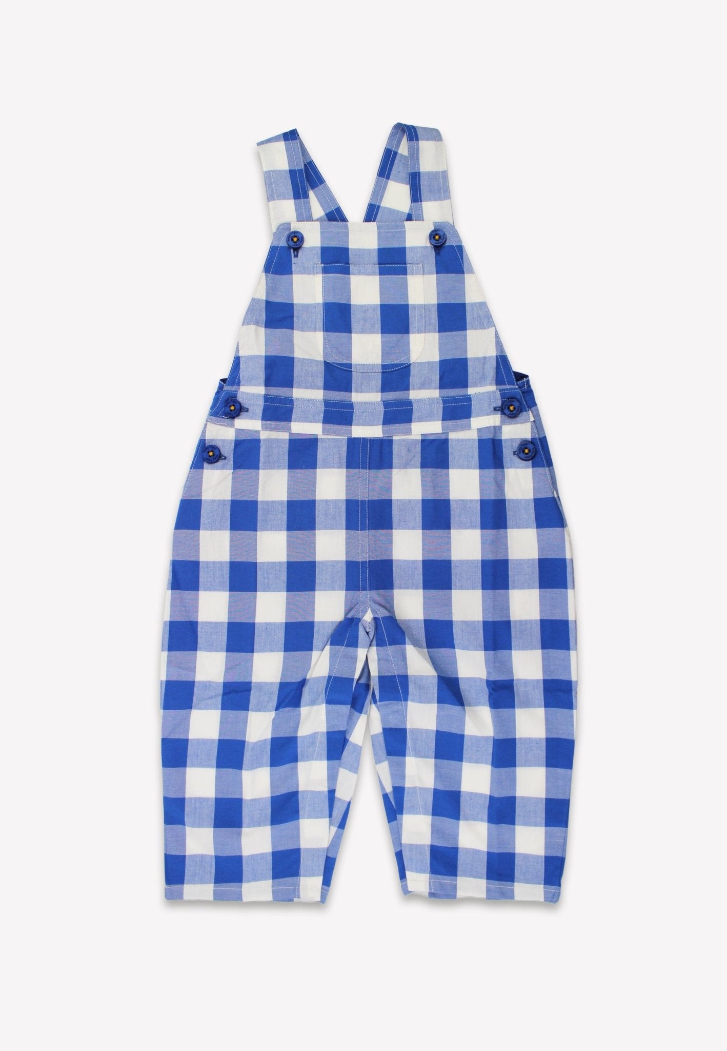 Organic Blue Gingham Woven Dungarees - Toby Tiger