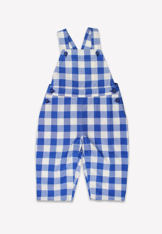 Organic Blue Gingham Woven Dungarees - Toby Tiger