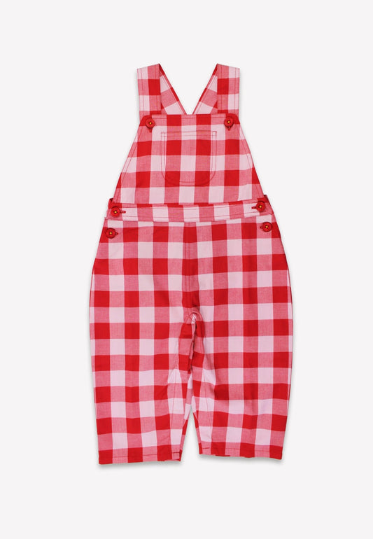 Organic Red Gingham Woven Dungarees - Toby Tiger