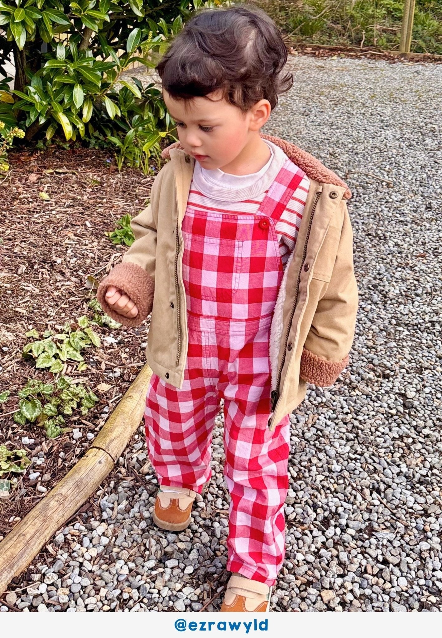 Organic Red Gingham Woven Dungarees - Toby Tiger