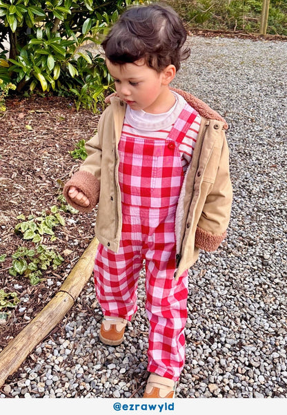 Organic Red Gingham Woven Dungarees - Toby Tiger