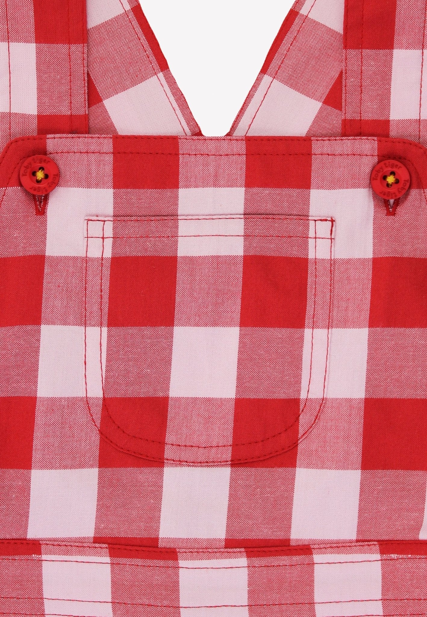 Organic Red Gingham Woven Dungarees - Toby Tiger