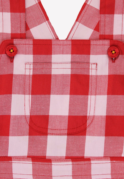 Organic Red Gingham Woven Dungarees - Toby Tiger