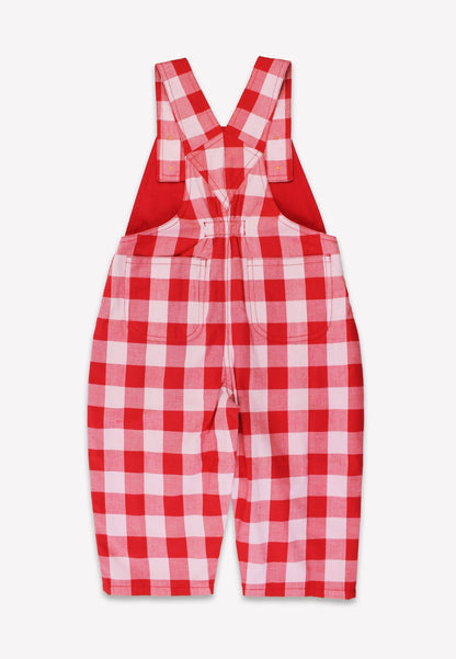 Organic Red Gingham Woven Dungarees - Toby Tiger