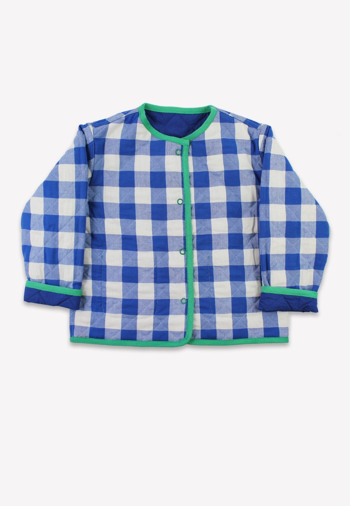 Organic Blue Gingham Woven Reversible Jacket - Toby Tiger
