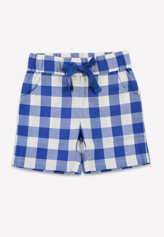 Organic Blue Gingham Woven Shorts - Toby Tiger