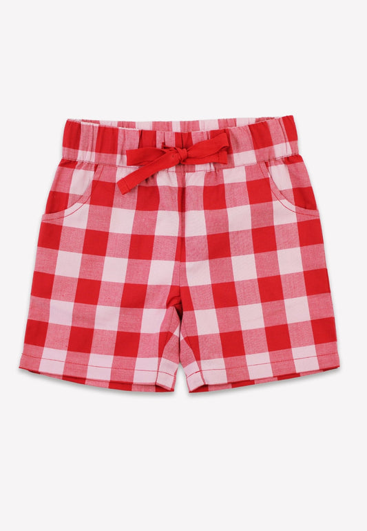 Organic Red Gingham Woven Shorts - Toby Tiger