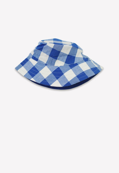 Organic Blue Gingham Woven Reversible Sun Hat - Toby Tiger