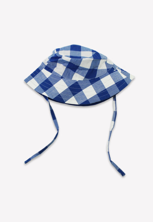 Organic Blue Gingham Woven Reversible Sun Hat - Toby Tiger