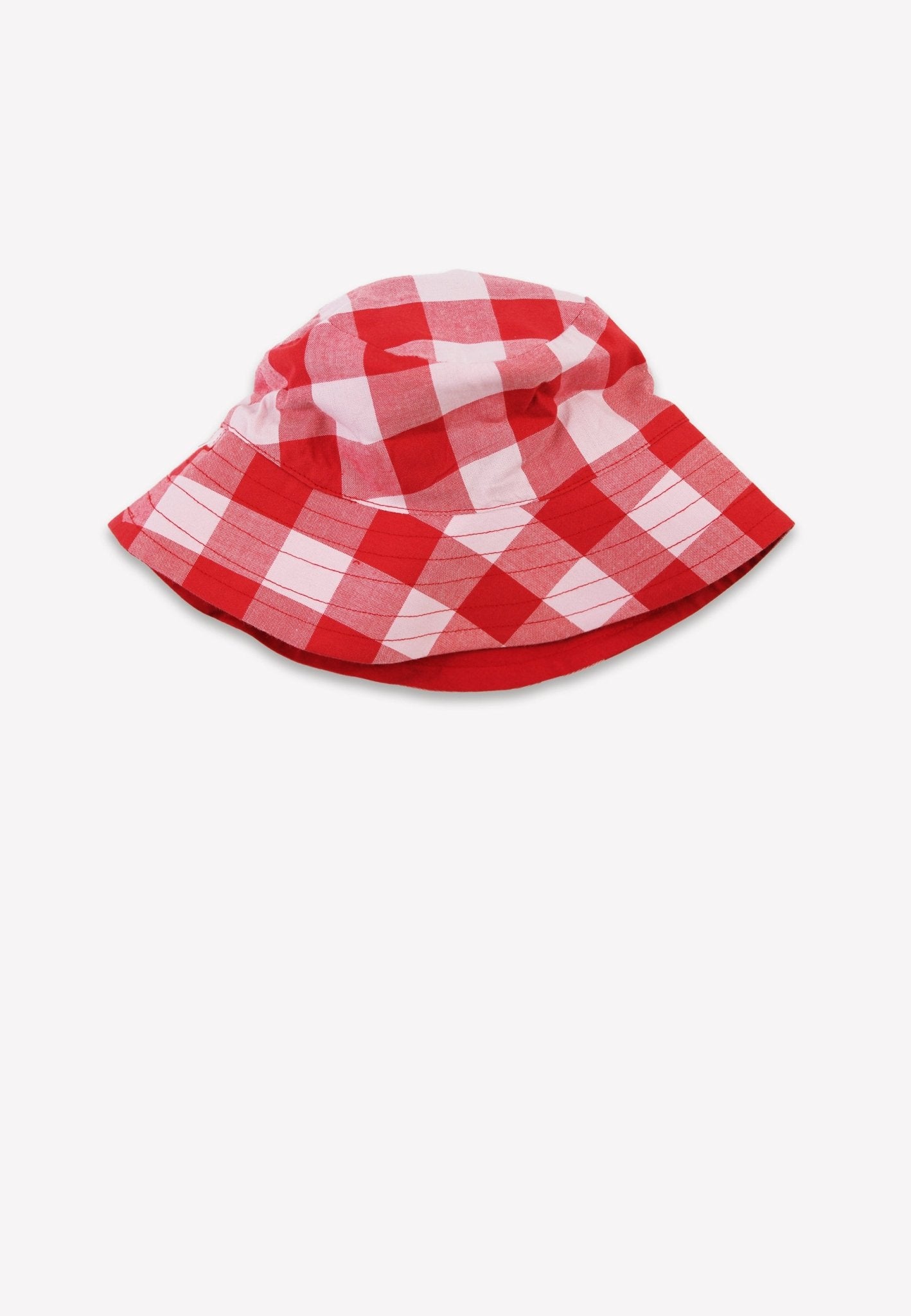 Organic Red Gingham Woven Reversible Sun Hat - Toby Tiger