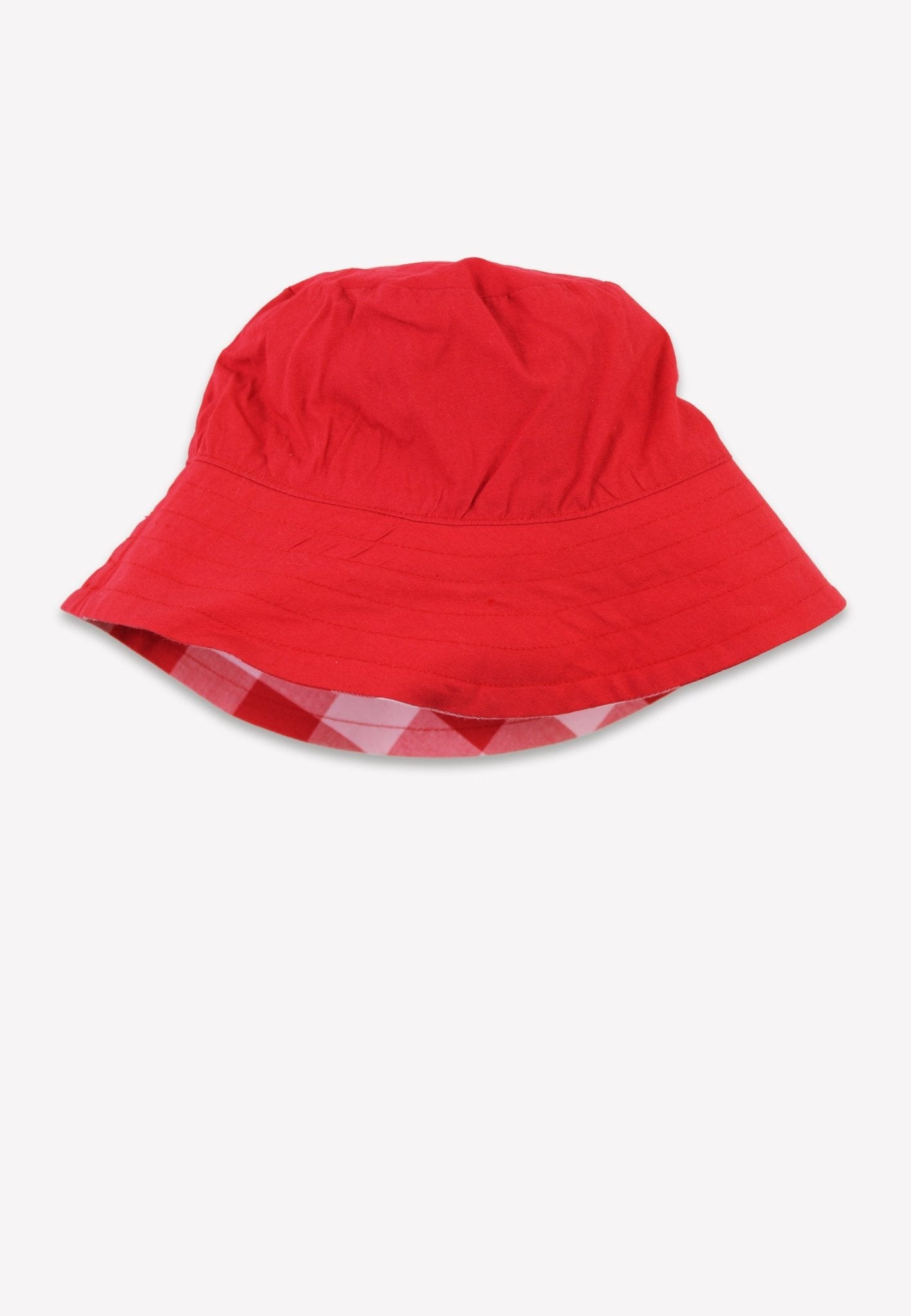 Organic Red Gingham Woven Reversible Sun Hat - Toby Tiger