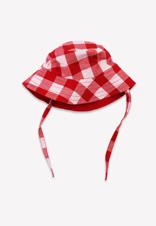 Organic Red Gingham Woven Reversible Sun Hat - Toby Tiger