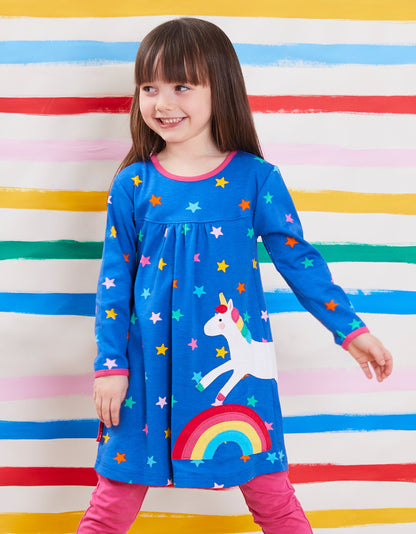 Organic Rainbow Unicorn Applique T-Shirt Dress