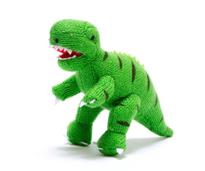 Knitted Mini Green T Rex Rattle - Toby Tiger