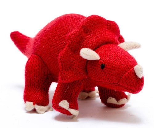 Triceratops Knitted Red Dinosaur Rattle - Toby Tiger