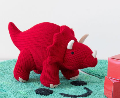 Triceratops Knitted Red Dinosaur Rattle - Toby Tiger