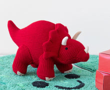 Load image into Gallery viewer, Triceratops Knitted Red Dinosaur Rattle - Toby Tiger
