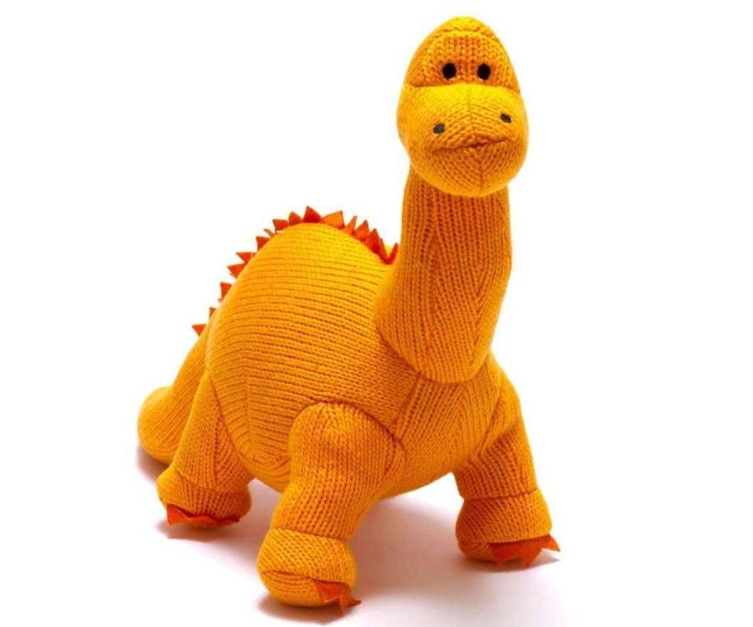 Diplodocus Knitted Orange Dinosaur Soft Toy - Toby Tiger