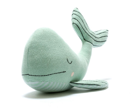 Knitted Organic Cotton Sea Green Whale Toy - Toby Tiger