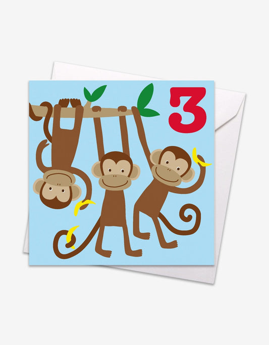 Age 3 Monkeys Birthday Card - Toby Tiger