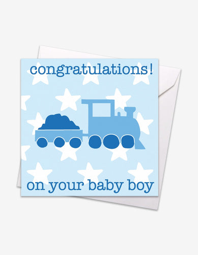 Blue Train Baby Card - Toby Tiger