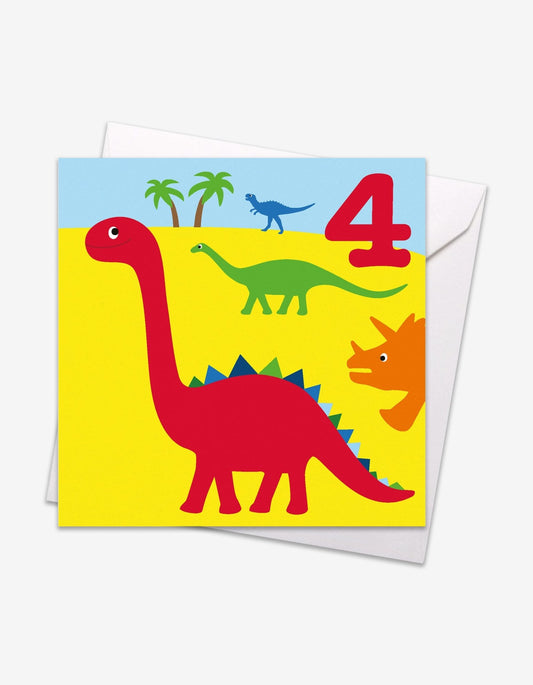 Age 4 Dinos Birthday Card - Toby Tiger
