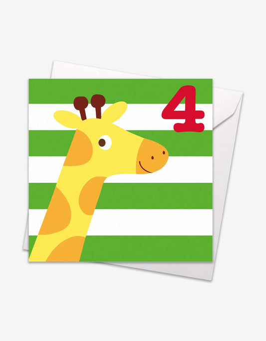Age 4 Giraffe Birthday Card - Toby Tiger