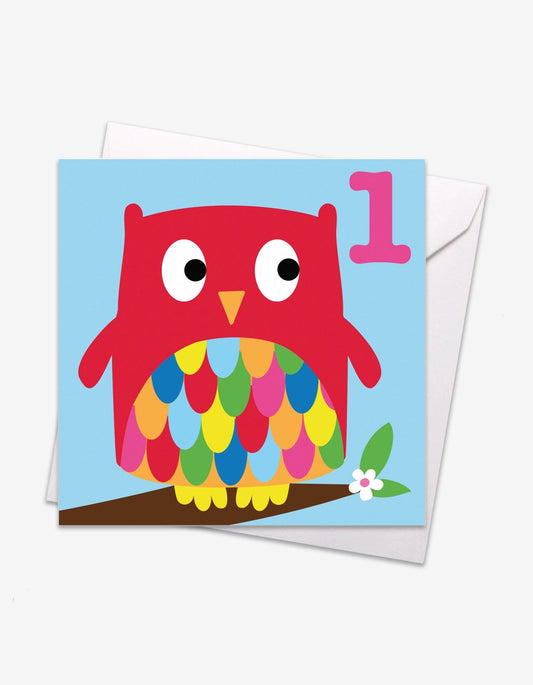 Age 1 Owl Birthday Card - Toby Tiger