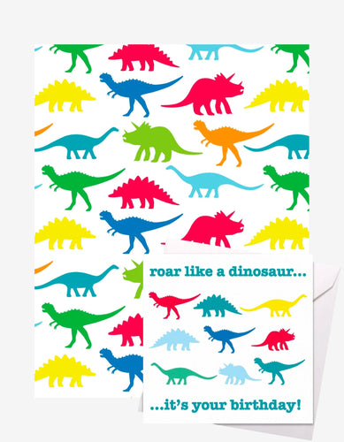 Dino Gift Wrap + Personalised Card (Birthday) - Toby Tiger