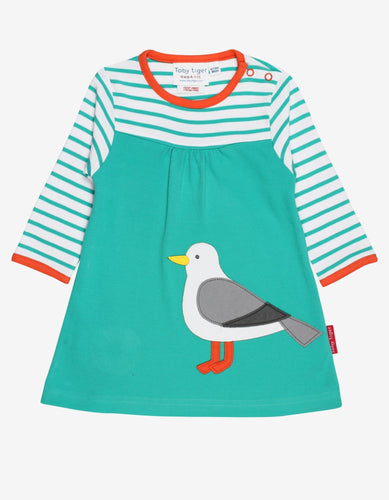 Organic Teal Seagull Applique Dress - Toby Tiger