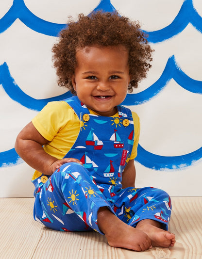 Organic Boat Print Dungarees - Toby Tiger UK