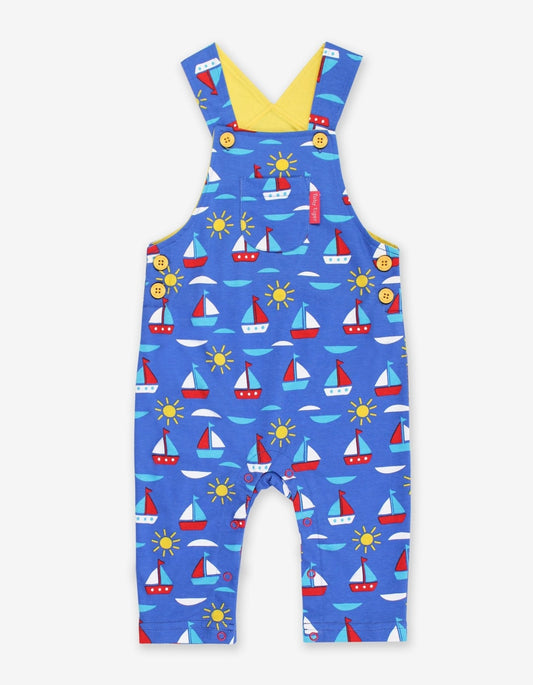 Organic Boat Print Dungarees - Toby Tiger UK
