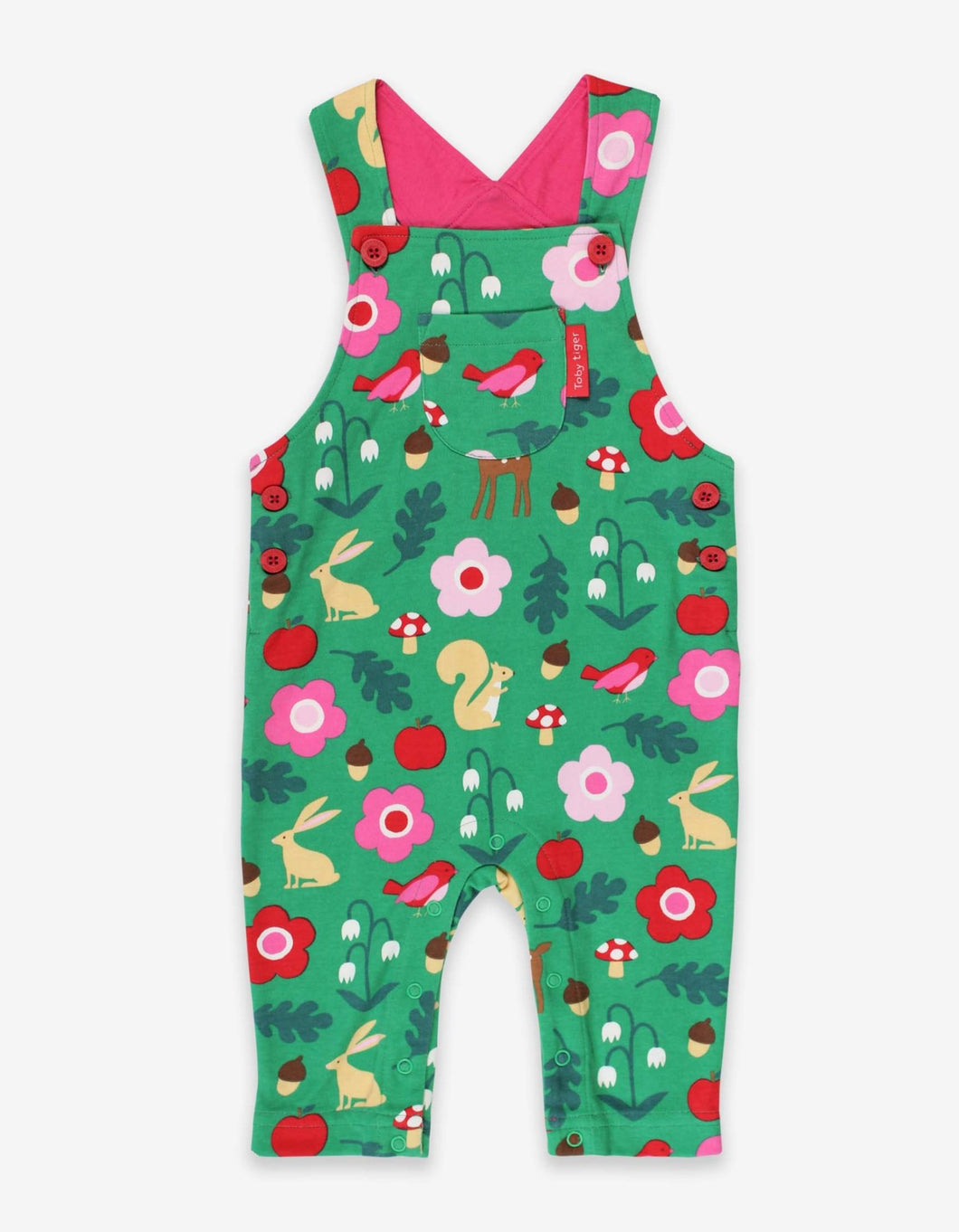 Organic Forest Adventure Print Dungarees - Toby Tiger