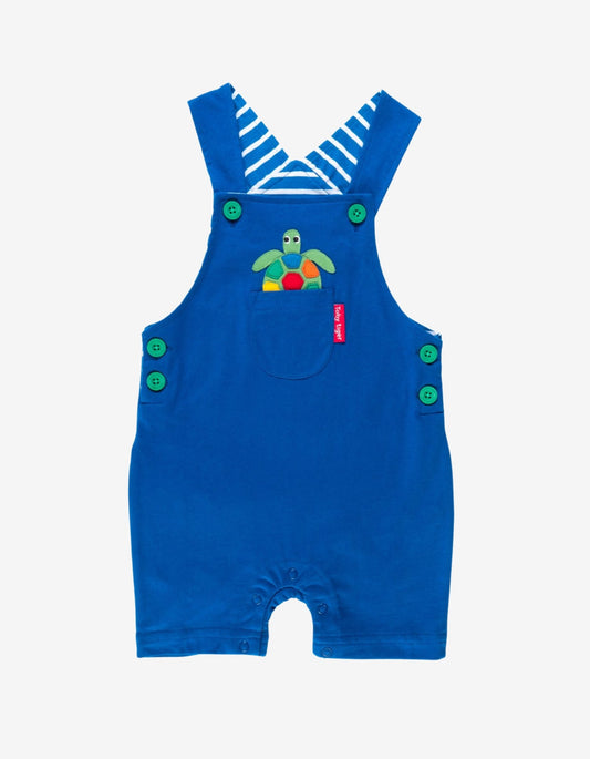 Organic Turtle Applique Dungaree Shorts - Toby Tiger