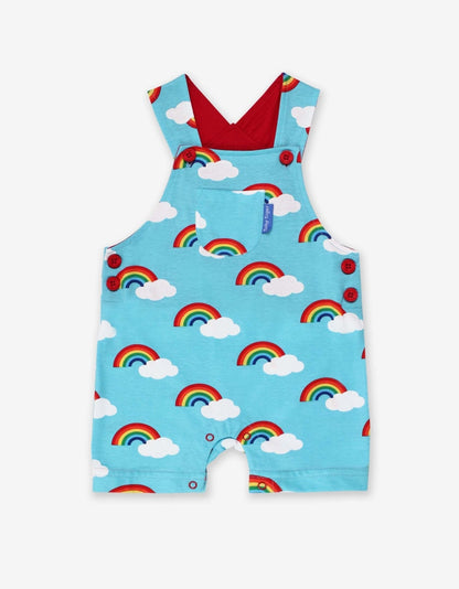 Organic Turquoise Rainbow Print Dungaree Shorts - Toby Tiger UK