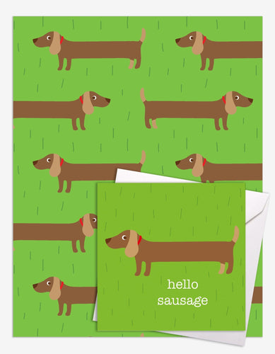 Sausage Dog Gift Wrap + Personalised Card - Toby Tiger
