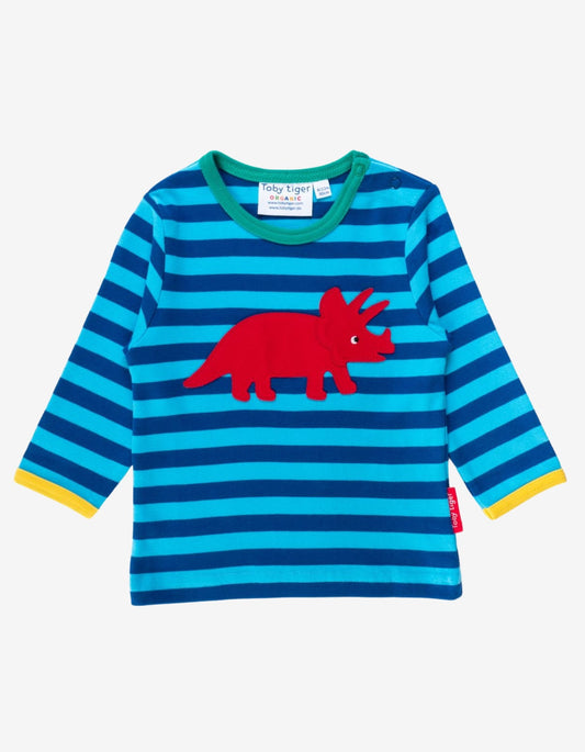 Organic Triceratops Applique Long-Sleeved T-Shirt - Toby Tiger