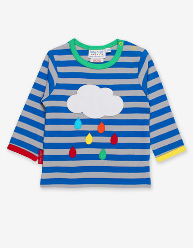 Organic Rainbow Raindrop Cloud Applique T-Shirt - Toby Tiger