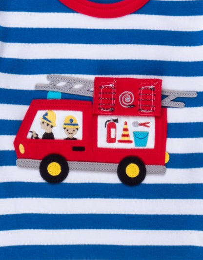 Organic Fire Engine Applique Long-Sleeved T-Shirt - Toby Tiger